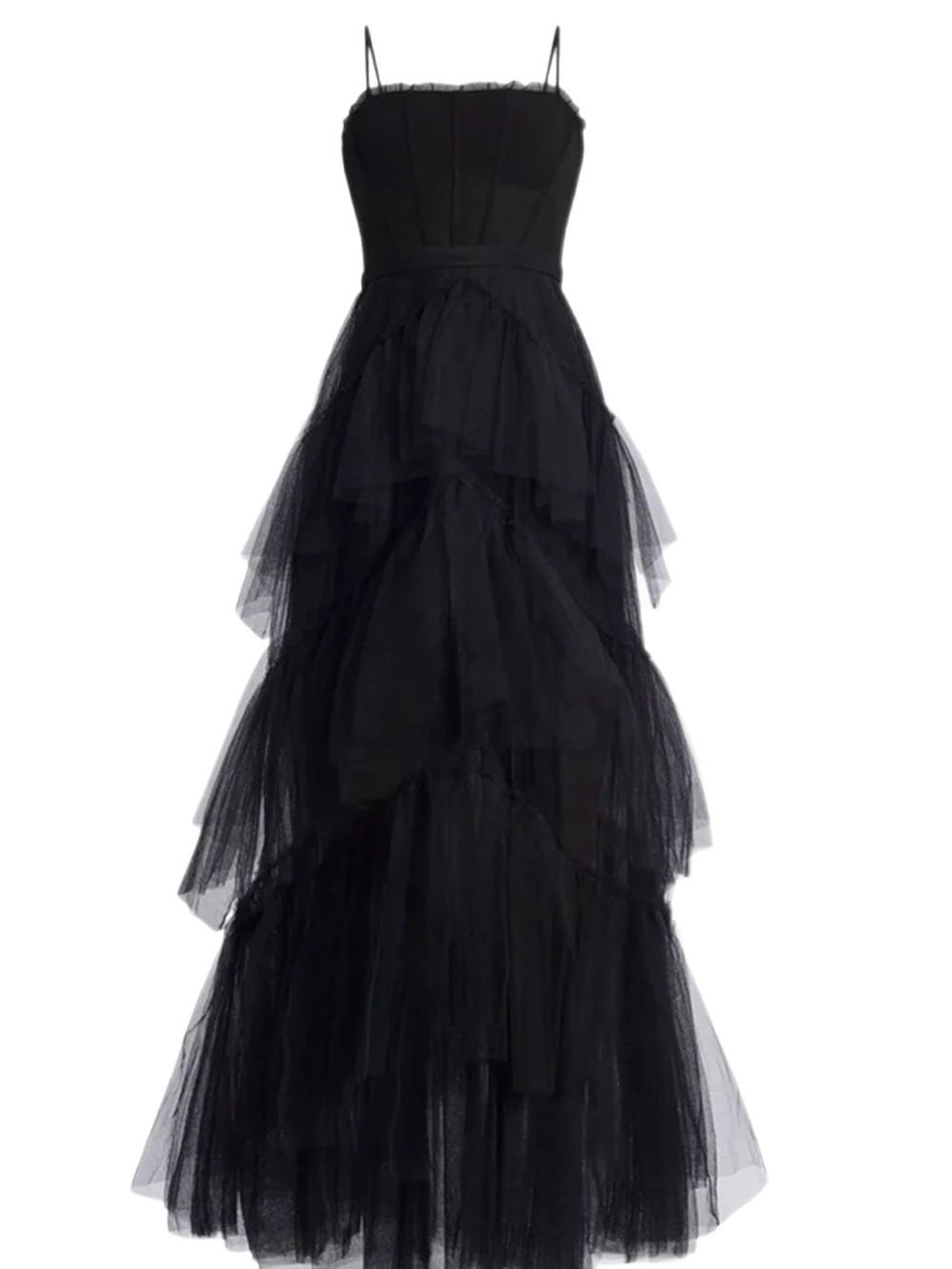 BCBGMAXAZRIA Oly Black Tiered Tulle Corset Maxi Gown Dress Sz 14